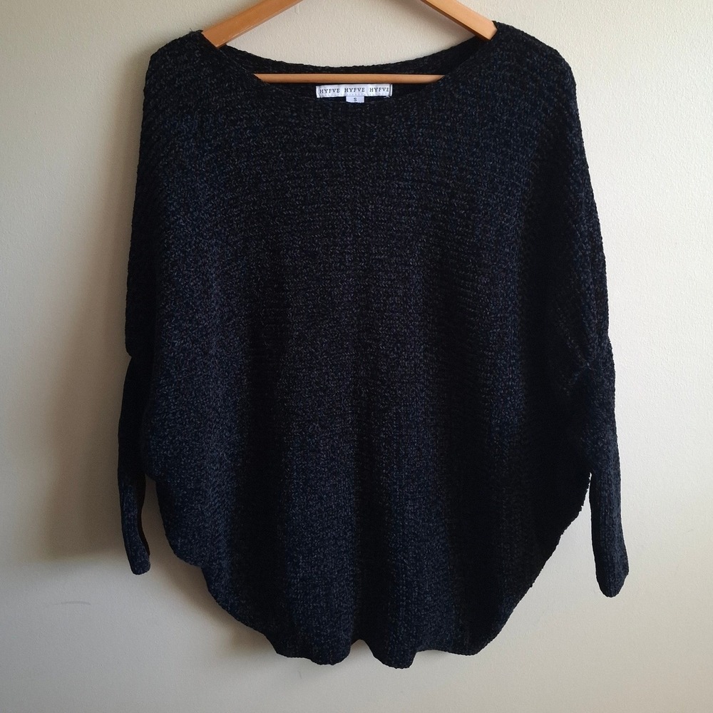 Plush Chenille Whimsigoth Witchy Knit Sweater Black Dolman Sleeve HYFVE Sz S